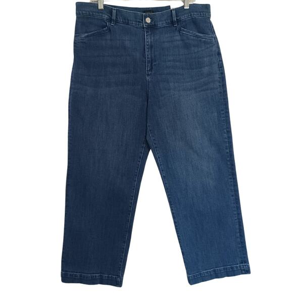ANN TAYLOR THE STRAIGHT CROP Jeans Size 14 Blue Medium Wash Denim High Rise NEW - Picture 1 of 9
